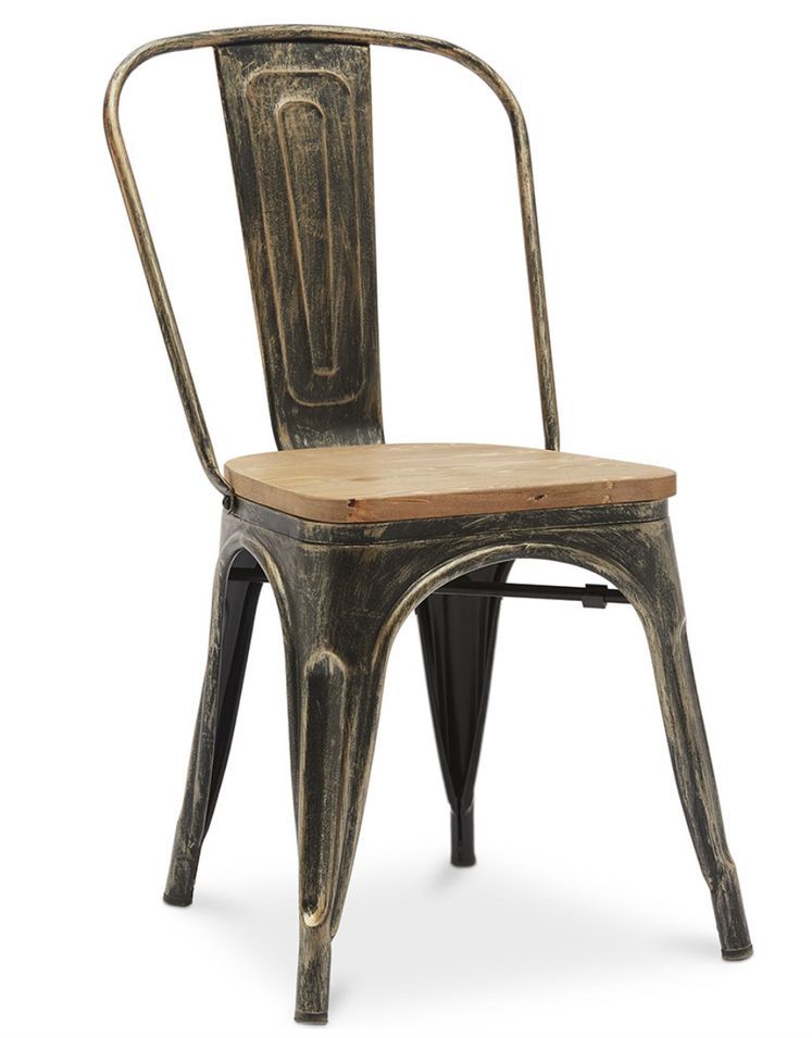 Chaise industrielle acier vieilli et assise en bois massif naturel Reko - Photo n°1