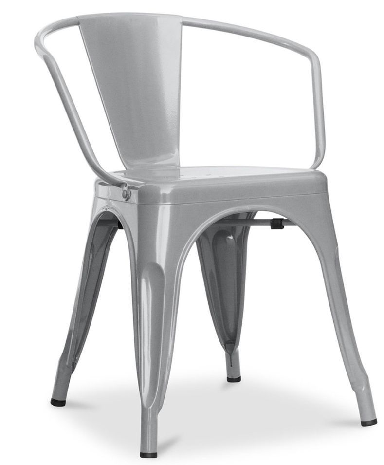 Chaise industrielle avec accoudoirs acier brillant Poka - Haut de gamme - Photo n°1