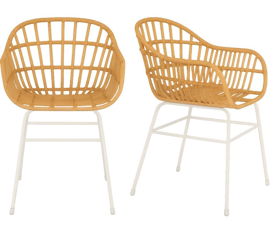 Chaise KENI – Rotin naturel et pied en acier blanc - Photo n°1