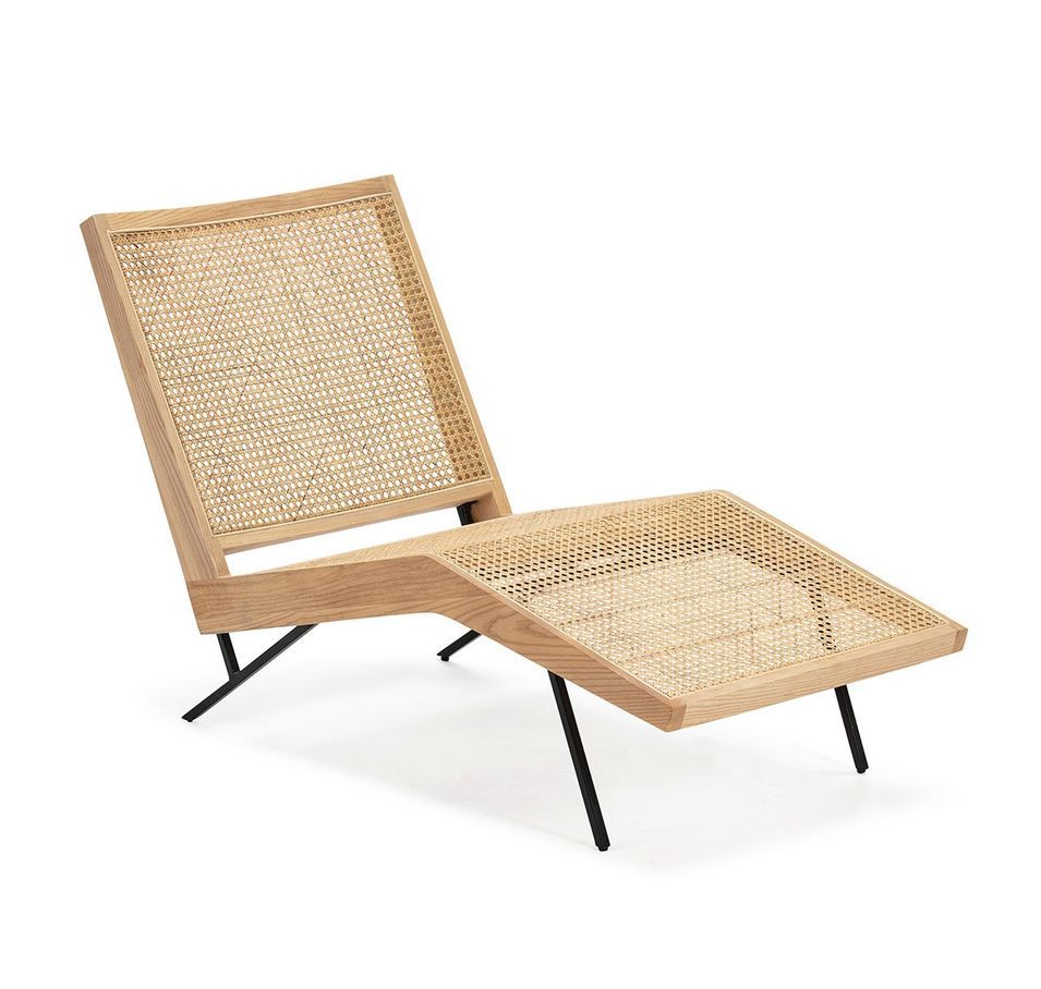 Chaise longue bois de chêne avec rotin et pieds métal noir Naos - Photo n°1