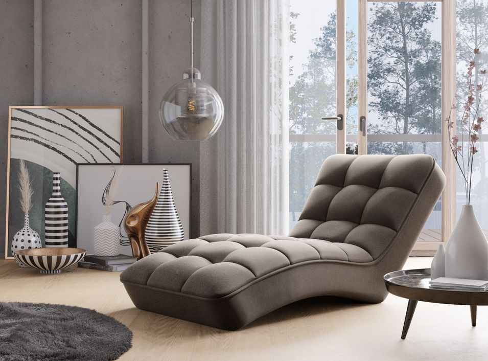 Chaise longue d'intérieur tissu capitonné RIKAL – Confort durable - Photo n°1