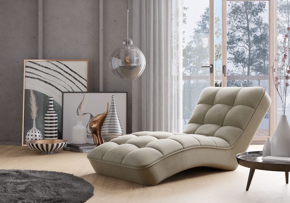 Chaise longue d'intérieur tissu capitonné RIKAL – Confort durable - Photo n°1