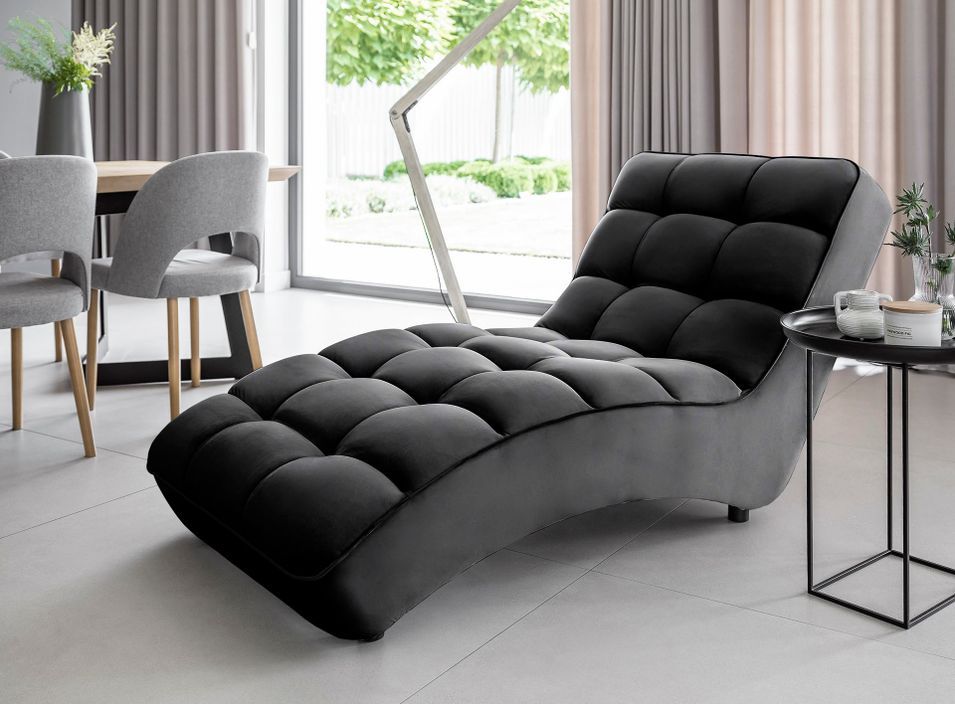 Chaise longue d'intérieur velours capitonné RIKAL – Confort et raffinement - Photo n°1