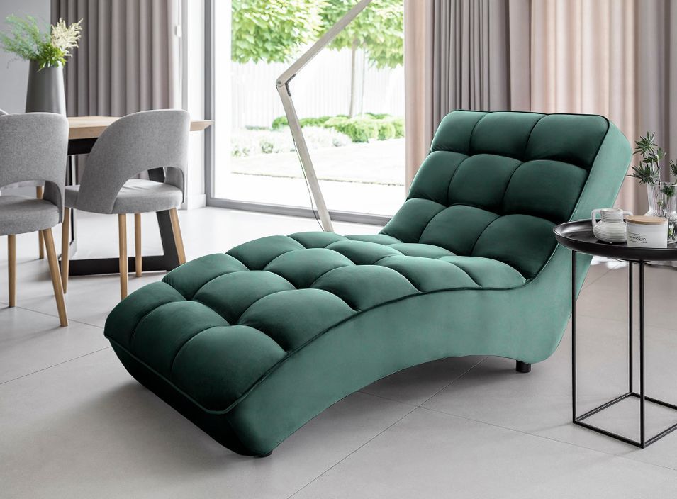 Chaise longue d'intérieur velours capitonné RIKAL – Confort et raffinement - Photo n°1