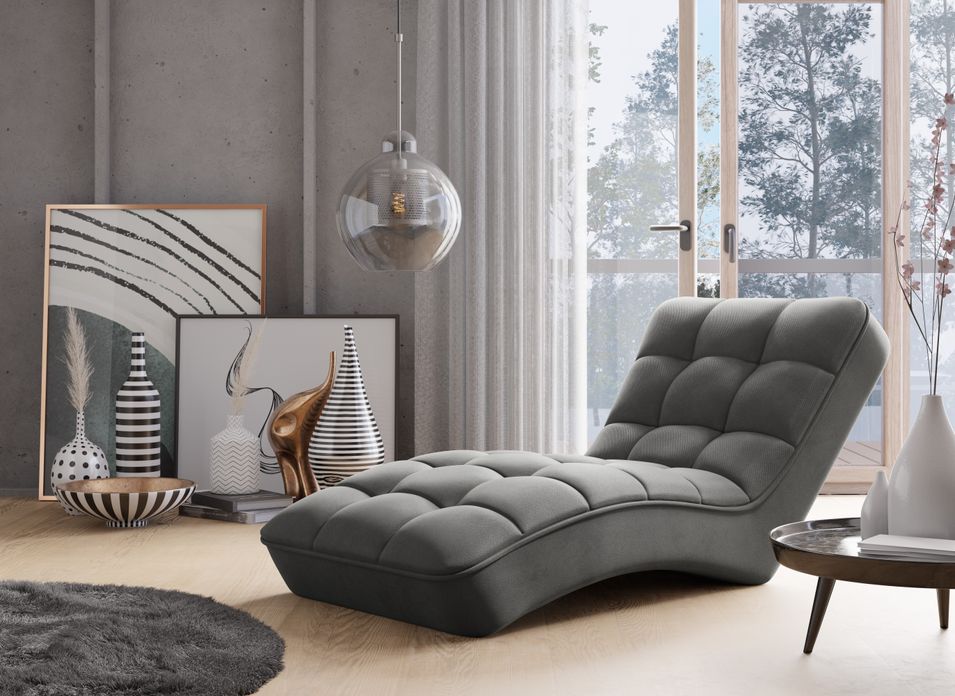 Chaise longue d'intérieur velours capitonné RIKAL – Confort et raffinement - Photo n°1