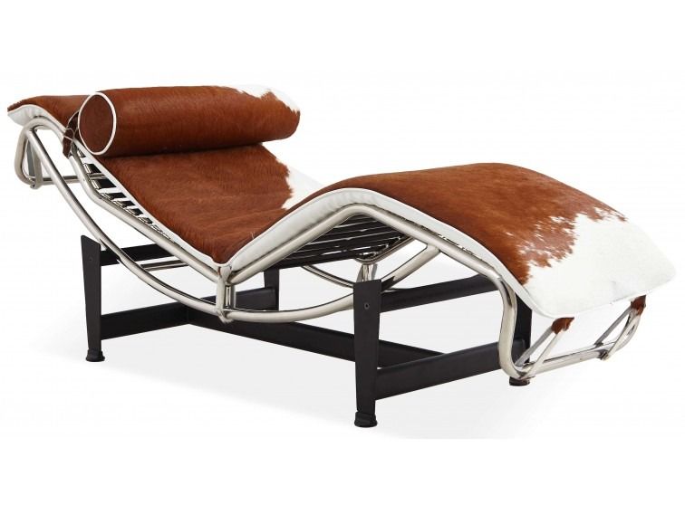 Chaise longue en peau de poney marron et blanc - Photo n°1