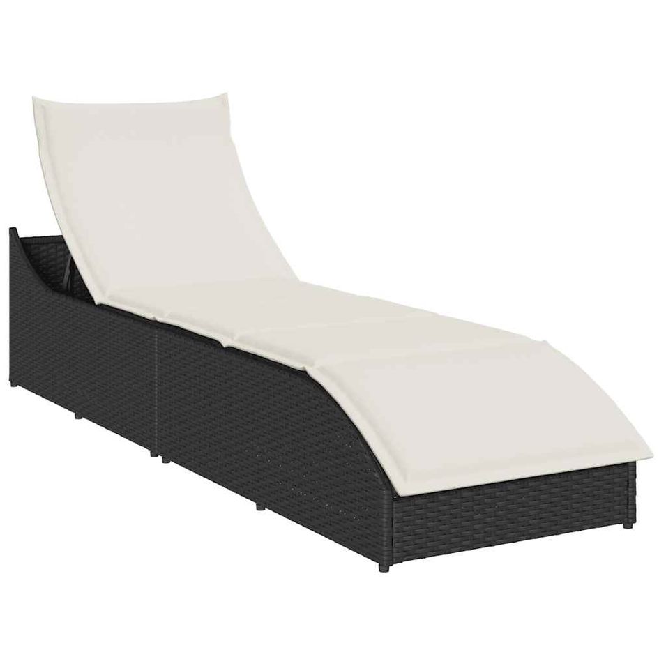 Chaise longue pliante coussin et rangement noir résine tressée - Photo n°1