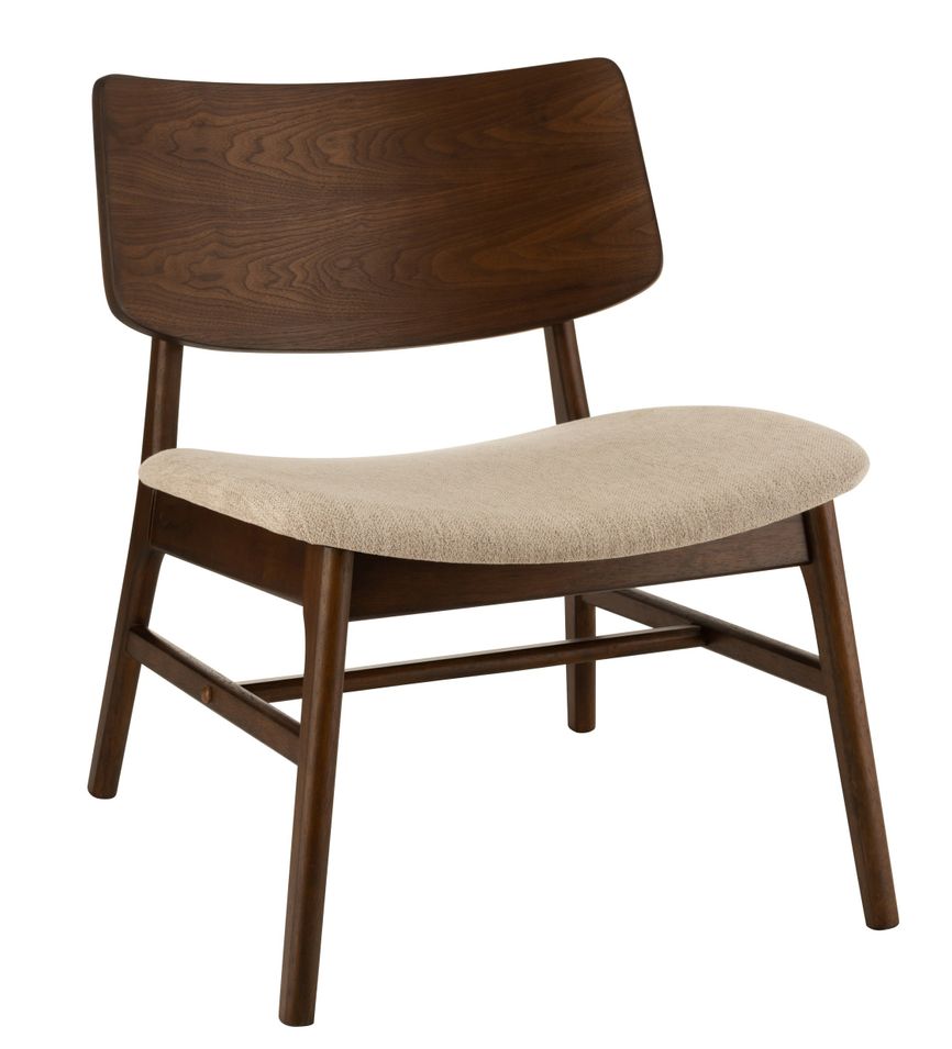 Chaise lounge en bois d'hévéa marron et beige Keni - Photo n°1