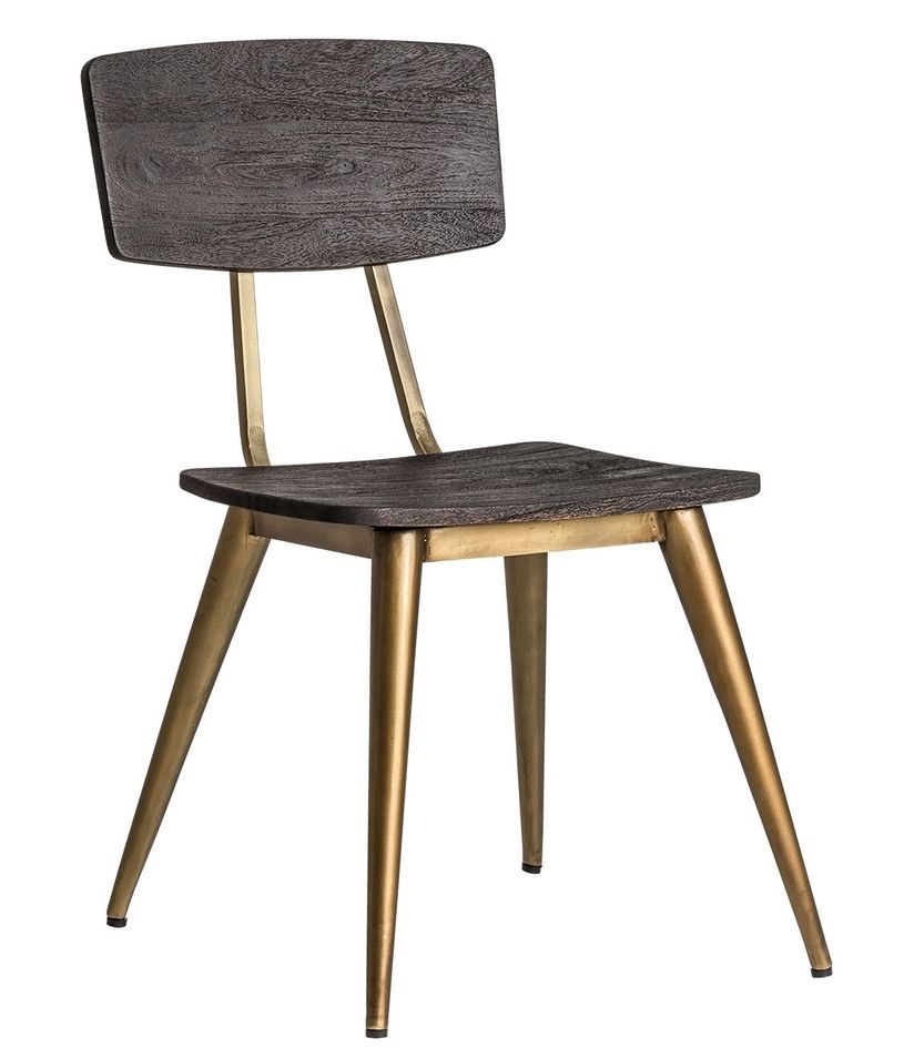 Chaise manguier massif noir et pieds métal doré Perko - Lot de 2 - Photo n°1