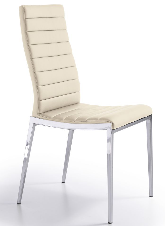 Chaise matelassée similicuir crème et pieds acier inoxydable Dona - Photo n°1