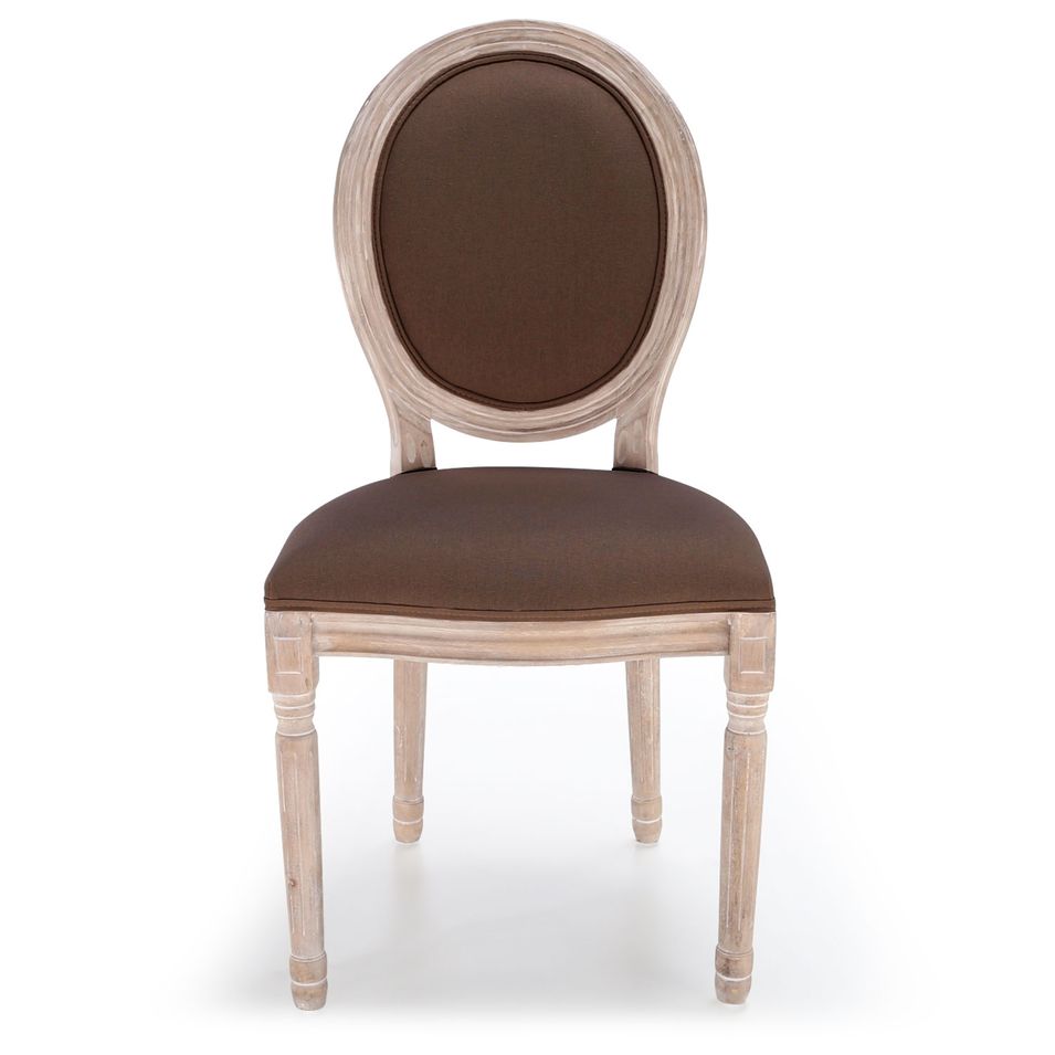 Chaise médaillon bois et tissu marron Louis XVI - Lot de 2 - Photo n°1