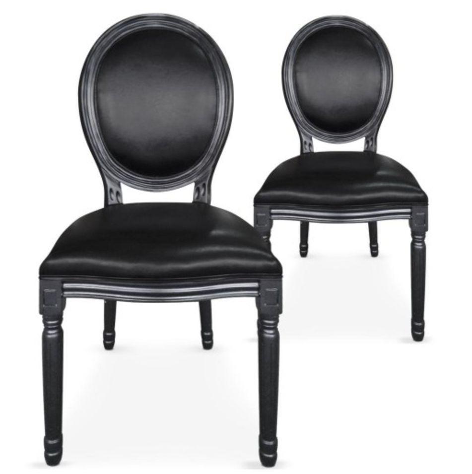 Chaise médaillon bois noir et simili noir Louis XVI - Lot de 2 - Photo n°1