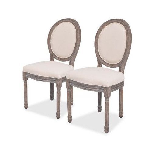 Chaise médaillon lin beige et pieds bois massif clair Makin - Lot de 2 - Photo n°1