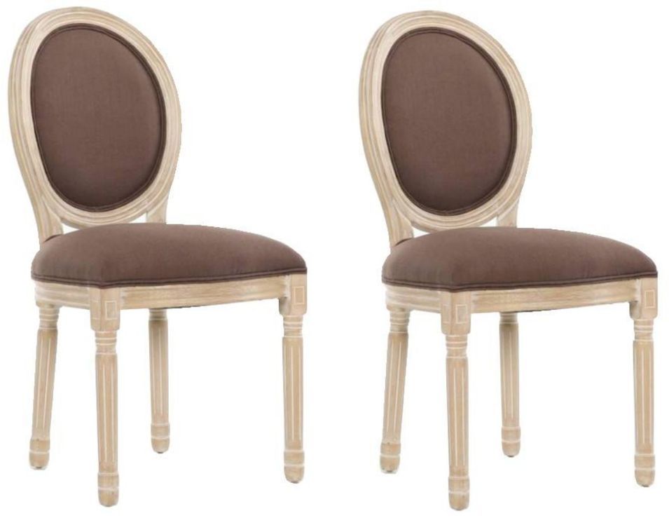 Chaise médaillon lin marron et pieds hêtre massif clair Dia - Lot de 2 - Photo n°1