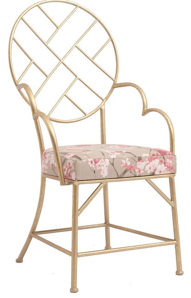 Chaise médaillon métal doré et assise tissu imprimé Clara - Lot de 2 - Photo n°1