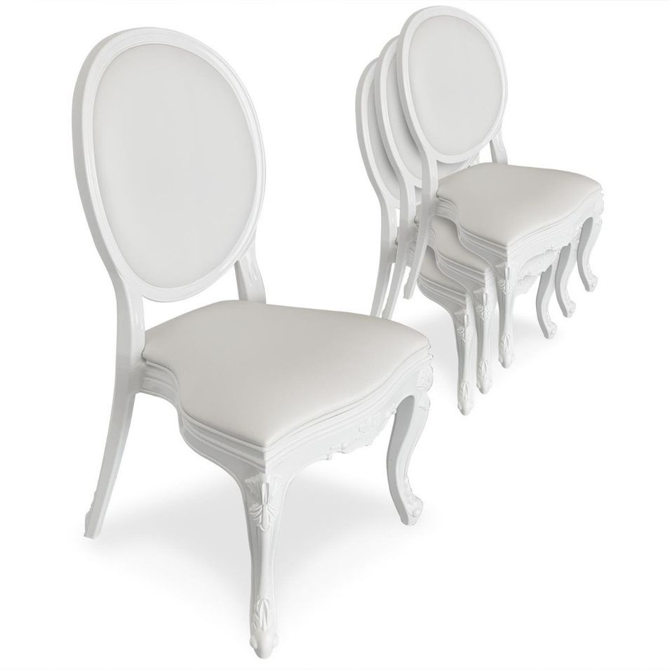 Chaise médaillon simili cuir blanc et pieds bois Ubi - Lot de 4 - Photo n°1