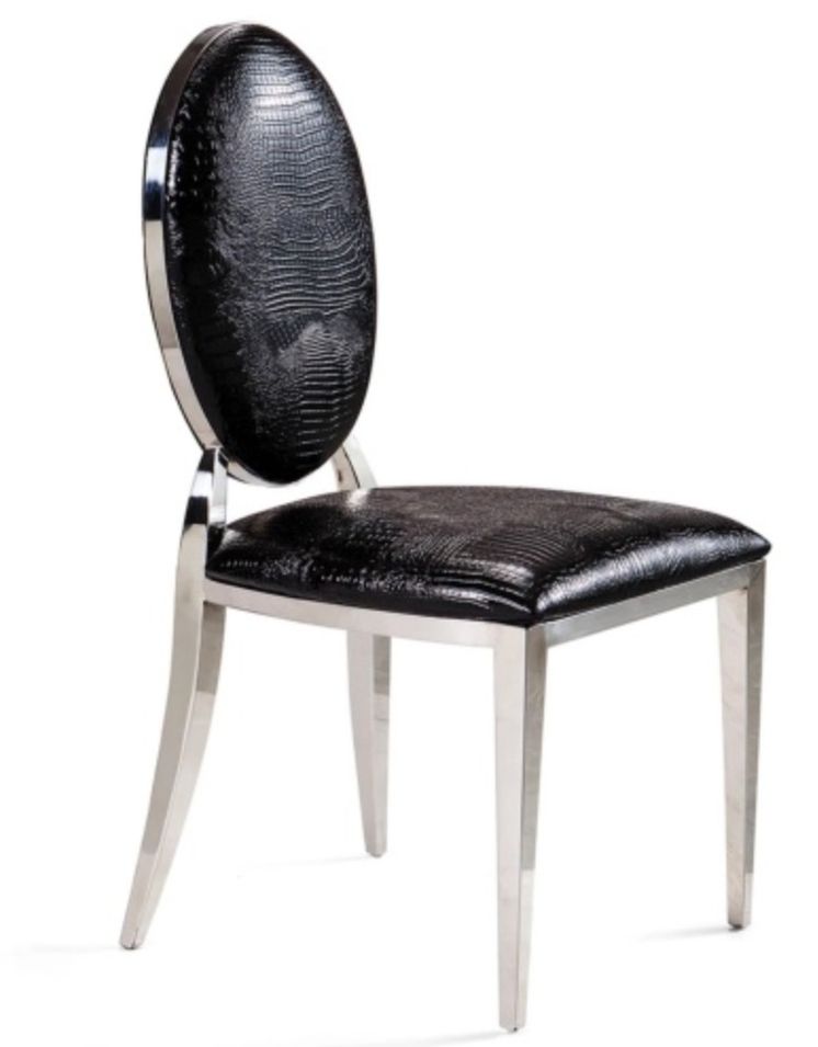 Chaise médaillon simili cuir noir effet croco et pieds métal argenté effet miroir Arel - Lot de 4 - Photo n°1
