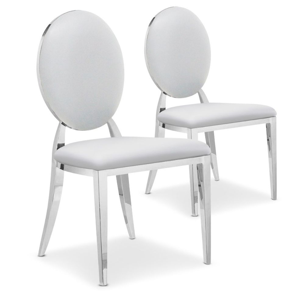 Chaise médaillon similicuir blanc pieds métal Louis XVI - Lot de 2 - Photo n°1