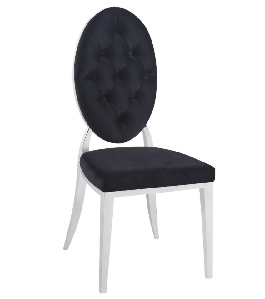 Chaise médaillon velours et métal argenté Kals - Lot de 4 - Photo n°1