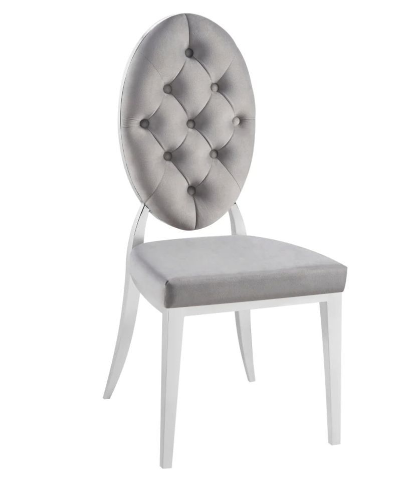 Chaise médaillon velours et métal argenté Kals - Lot de 4 - Photo n°1