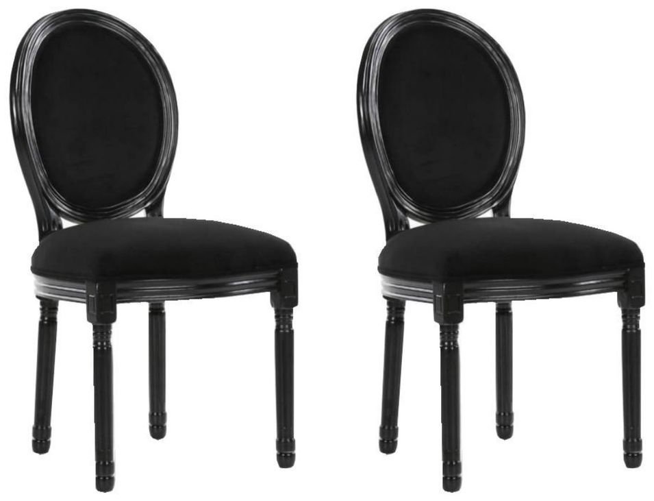 Chaise médaillon velours noir et pieds hêtre massif Dia - Lot de 2 - Photo n°1