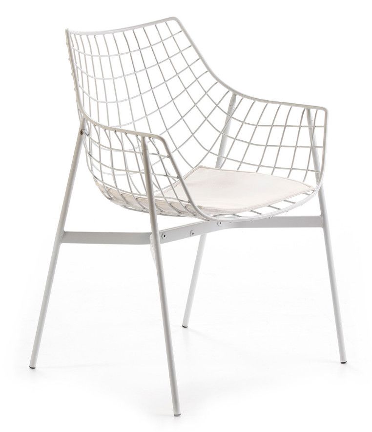 Chaise métal blanc avec accoudoirs et coussin tissu blanc Ram - Photo n°1