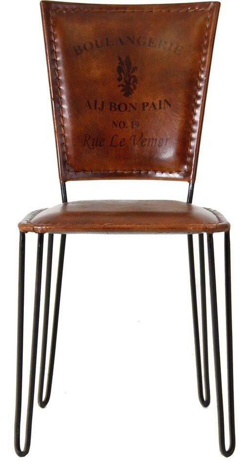 Chaise métal noir et assise cuir marron imprimé Lazar - Photo n°2