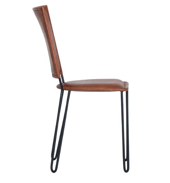 Chaise métal noir et assise cuir marron imprimé Lazar - Photo n°3
