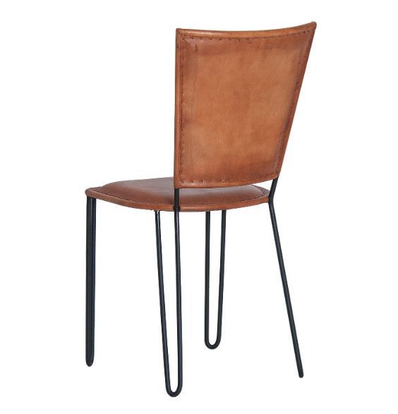 Chaise métal noir et assise cuir marron imprimé Lazar - Photo n°4