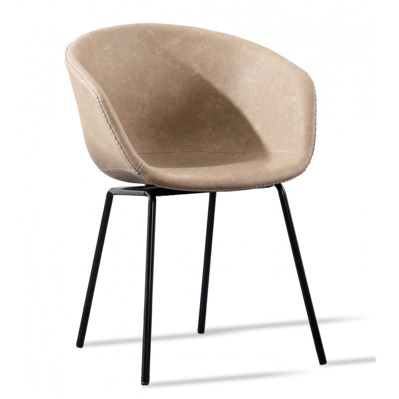 Chaise métal noir laqué et simili cuir beige Karry - Photo n°1