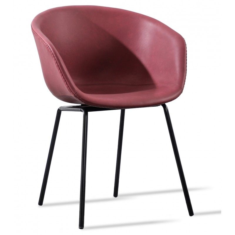 Chaise métal noir laqué et simili cuir bordeaux Karry - Photo n°1