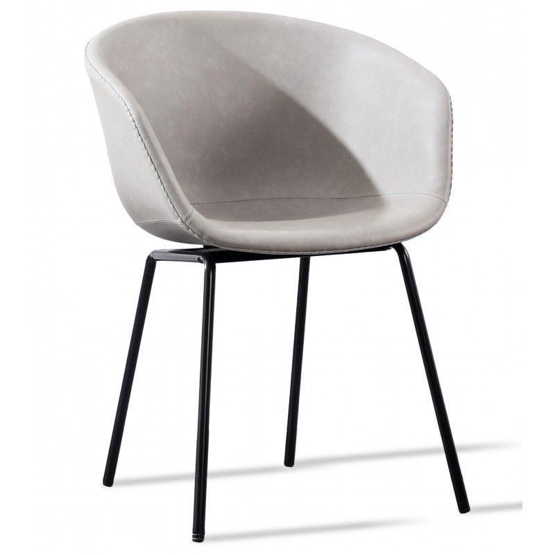 Chaise métal noir laqué et simili cuir gris clair Karry - Photo n°1