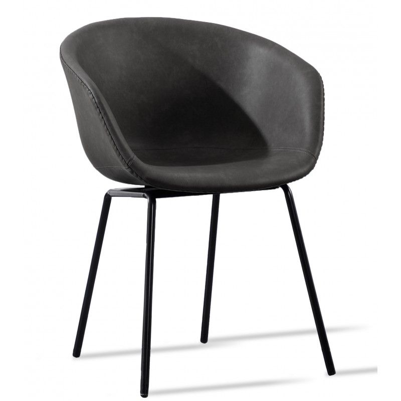 Chaise métal noir laqué et simili cuir noir Karry - Photo n°1