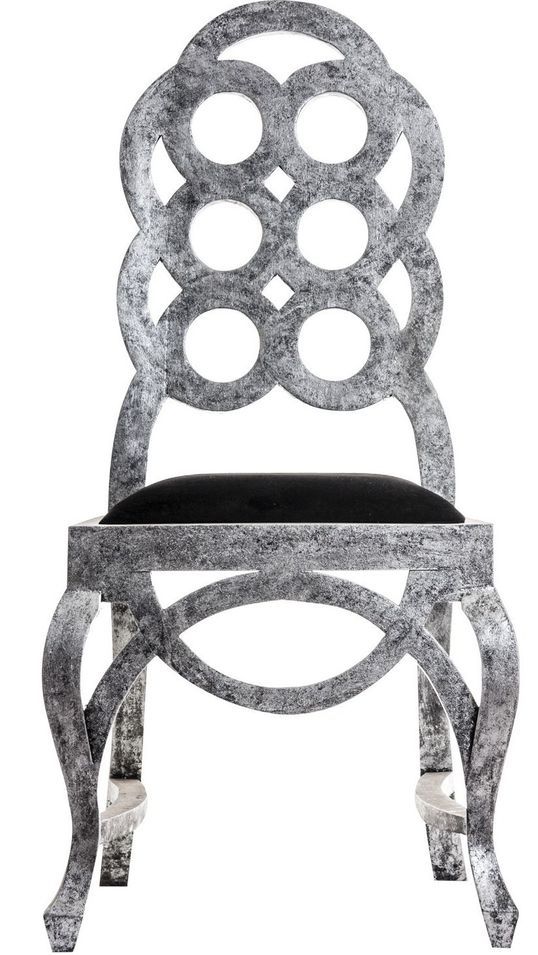 Chaise mindi massif argenté et assise velours noir Diane - Photo n°1