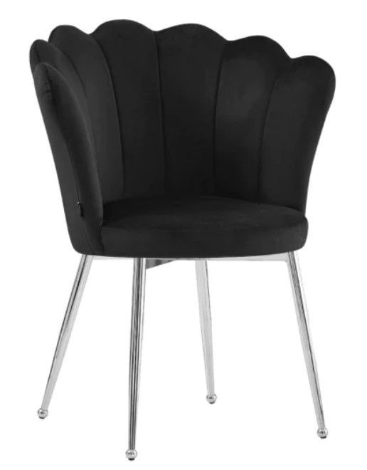Chaise moderne velours et pieds métal chromé Pétale - Lot de 2 - Photo n°1