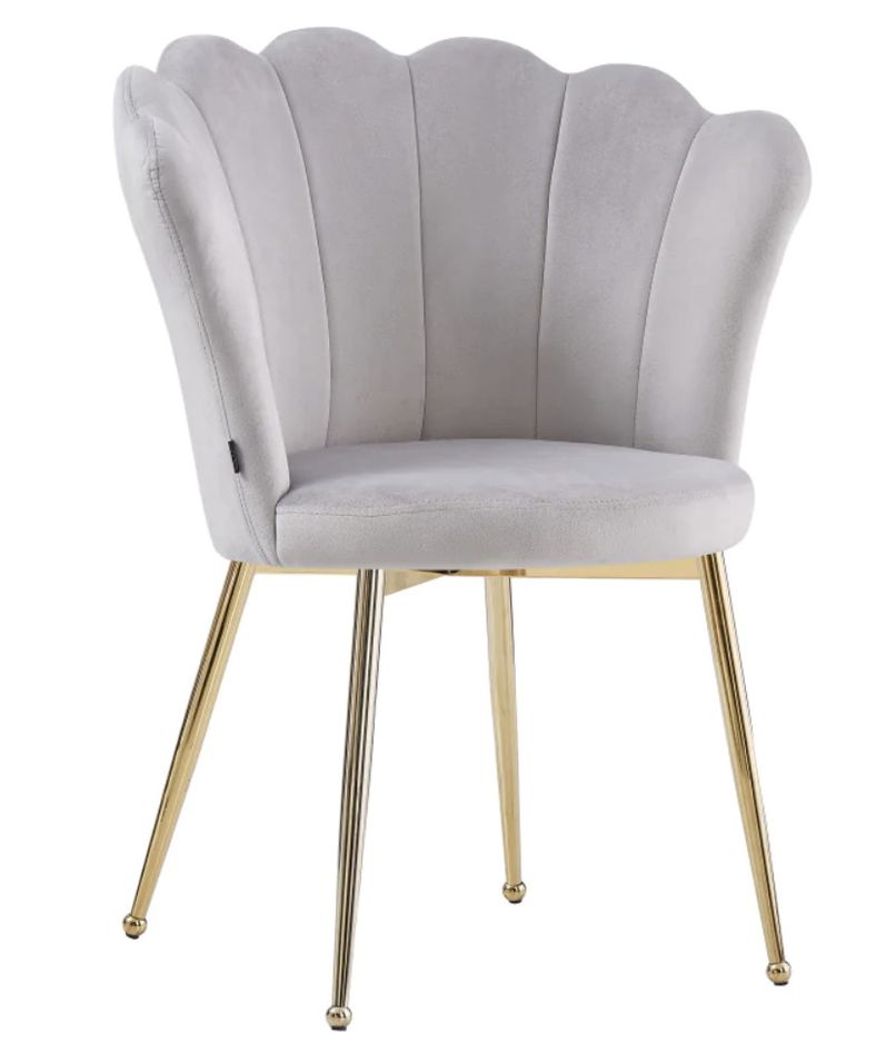 Chaise moderne velours et pieds métal doré Pétale - Lot de 2 - Photo n°1