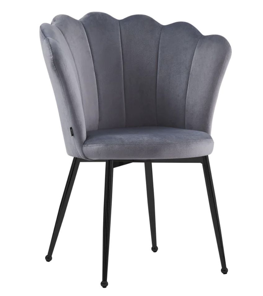 Chaise moderne velours et pieds métal noir Pétale - Lot de 2 - Photo n°1