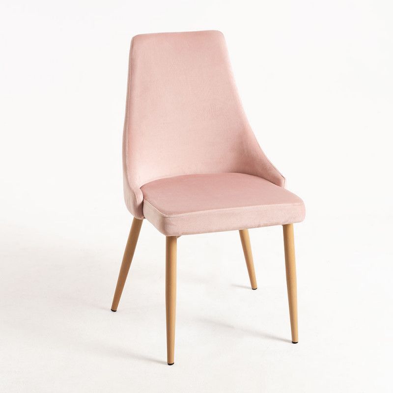 Chaise moderne velours rose clair et pieds bois de hêtre naturel Kozak - Lot de 2 - Photo n°1