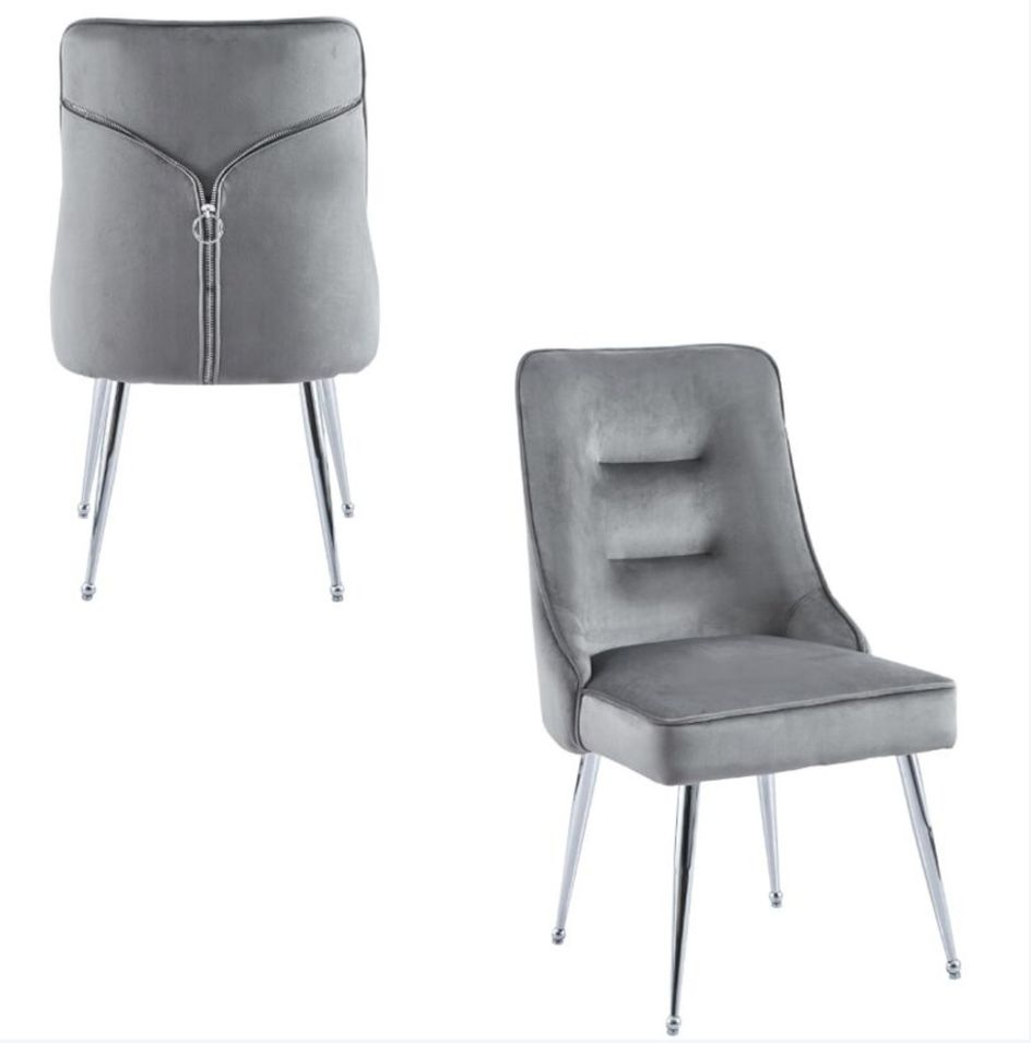 Chaise originale velours et pieds métal argenté Farma - Lot de 2 - Photo n°1