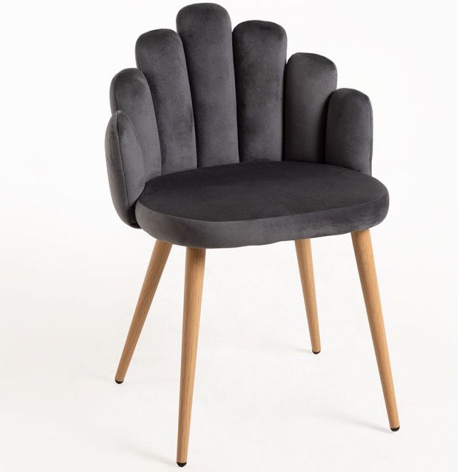 Chaise originale velours gris foncé et pieds métal naturel Achille - Lot de 2 - Photo n°1