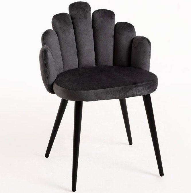 Chaise originale velours gris foncé et pieds métal noir Achille - Lot de 2 - Photo n°1