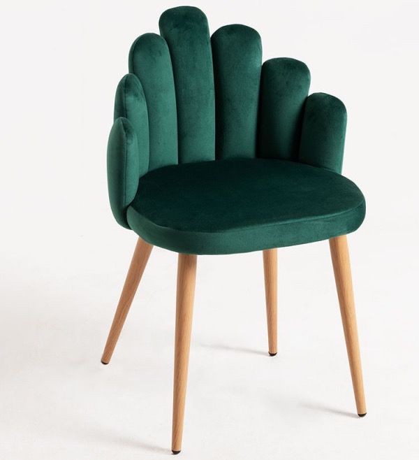 Chaise originale velours vert et pieds métal naturel Achille - Lot de 2 - Photo n°1