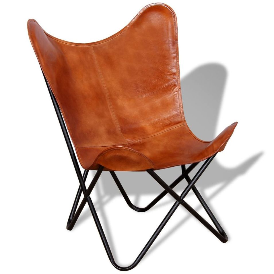 Chaise papillon Marron Cuir véritable - Photo n°1