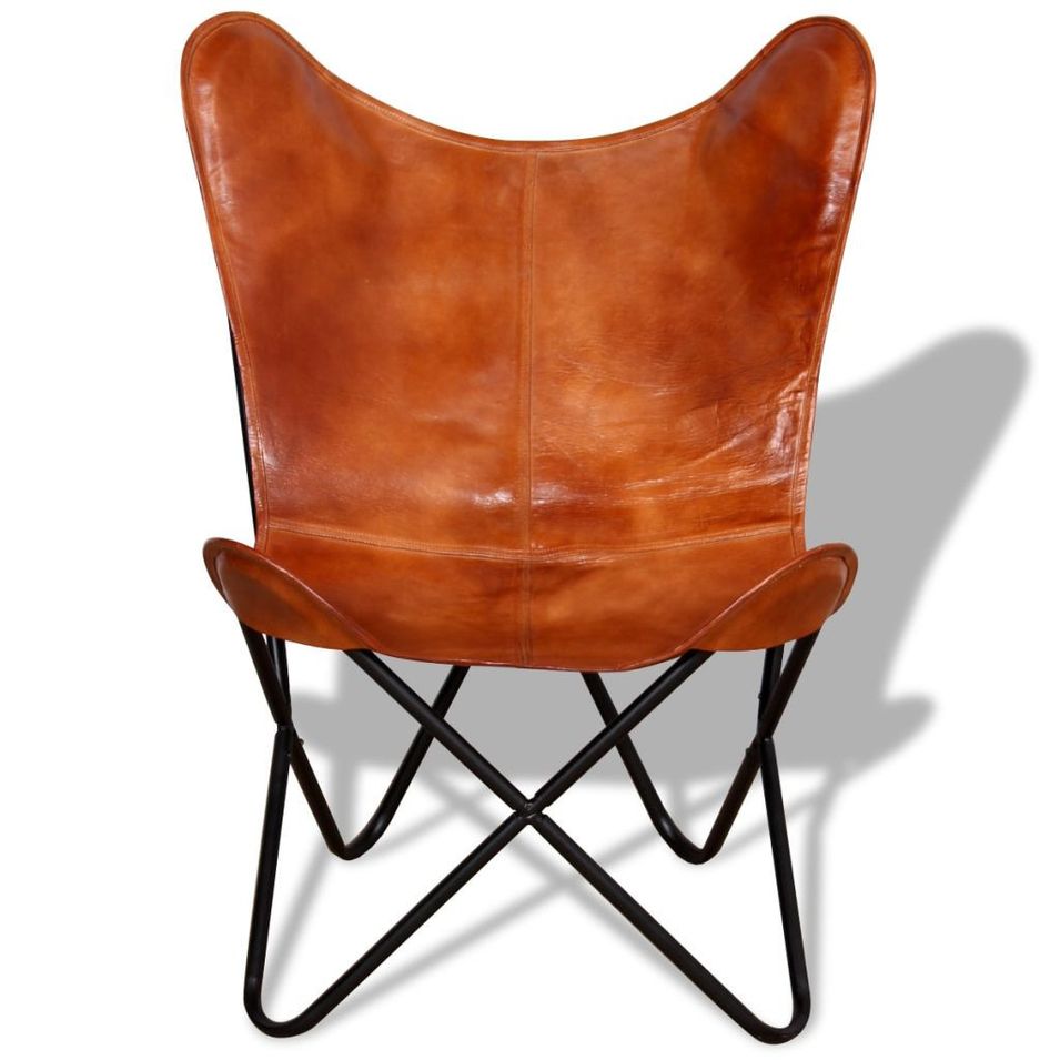 Chaise papillon Marron Cuir véritable - Photo n°2