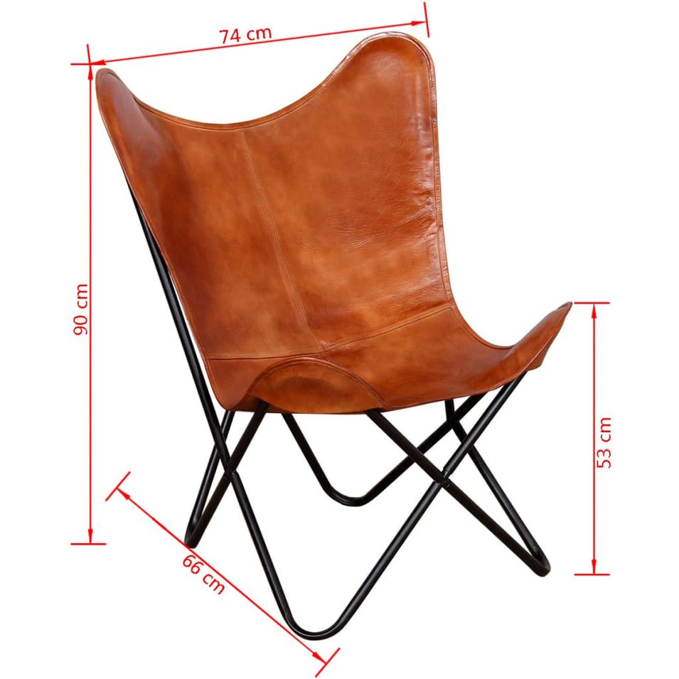 Chaise papillon Marron Cuir véritable - Photo n°6
