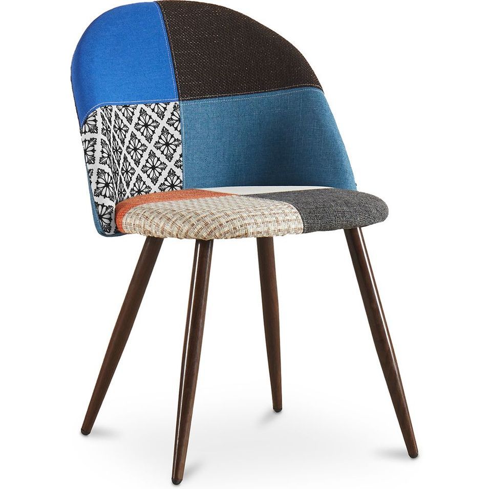 Chaise patchwork bleu et pieds métal noir Klaska - Photo n°1
