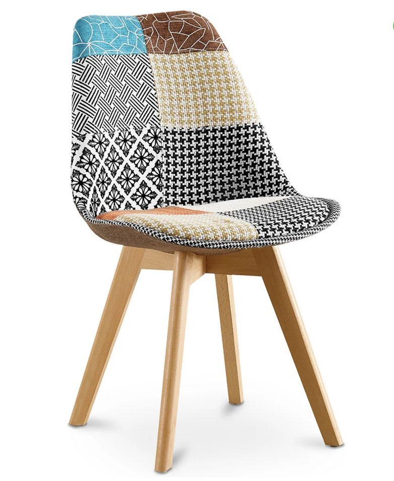 Chaise patchwork et pieds hêtre massif clair Kedy - Photo n°1