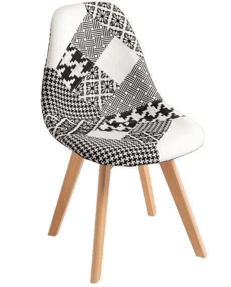 Chaise patchwork gris et blanc et pieds hêtre naturel Karoli - Photo n°1