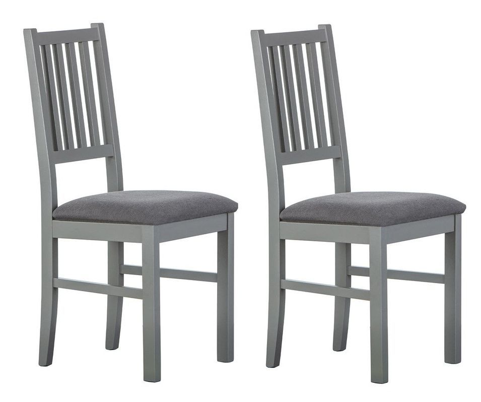 Chaise pin massif gris et assise tissu Luza - Lot de 2 - Photo n°1