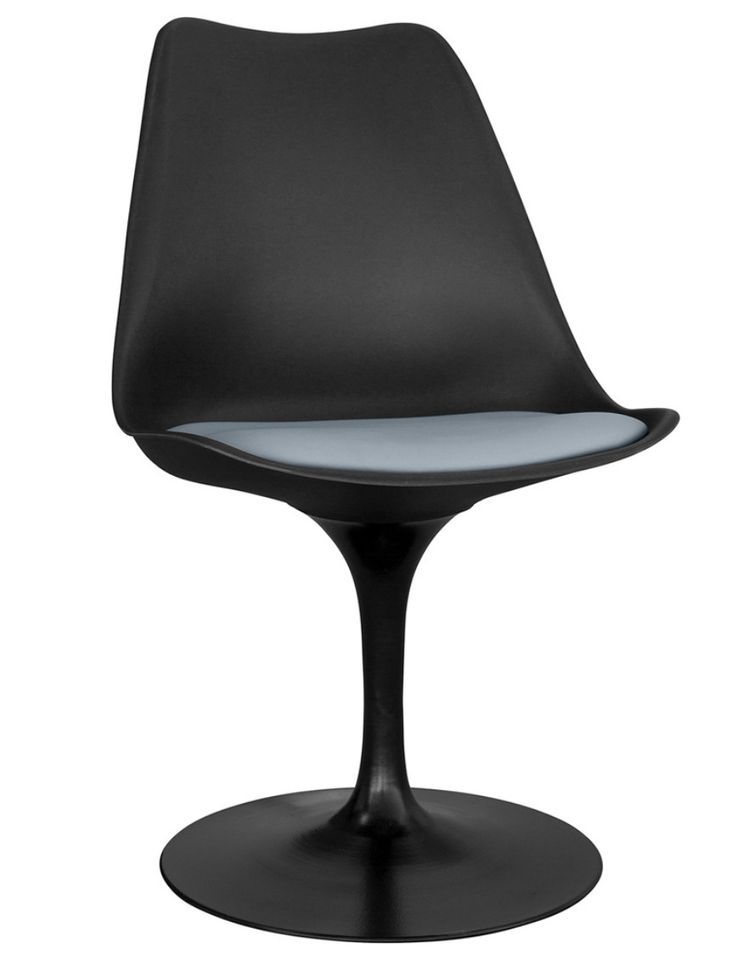 Chaise pivotante Tulipa - Noire avec coussin en simili cuir - Photo n°1